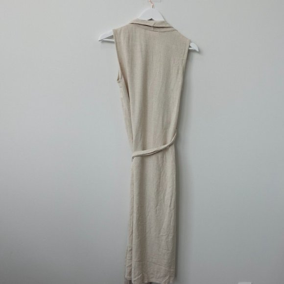 Everly Dress Size Small Linen Wrap Short Mini Casual Surplice Sundress Beige - Picture 6 of 10